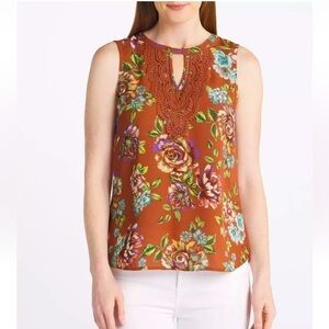 NWT Daniel Rainn Mixed Media Floral Blouse in Burnt Orange Size XSP
